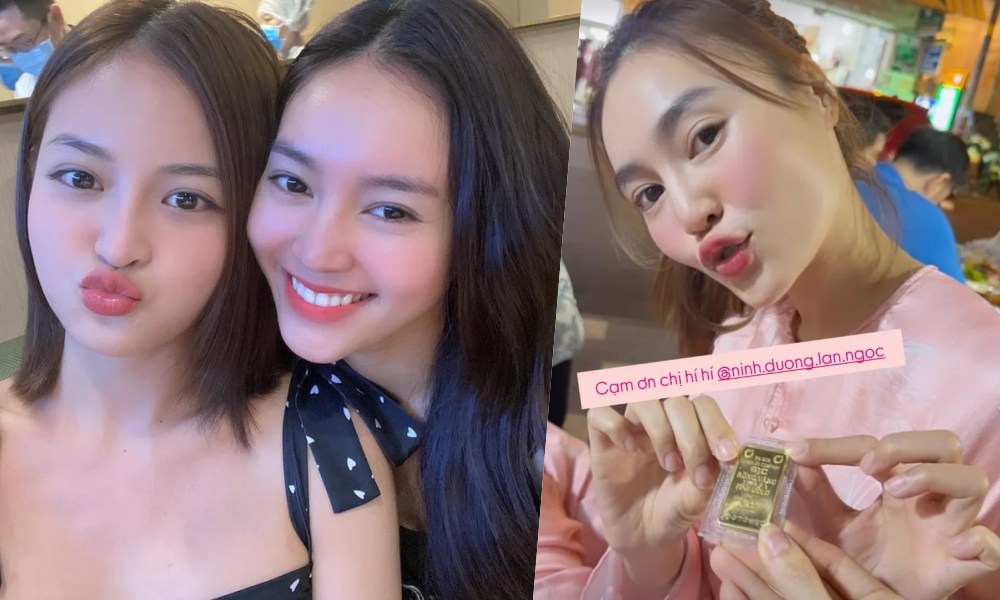 Ninh Duong Lan Ngoc gives gold to Thuy Anh. Photo: Cut from video.