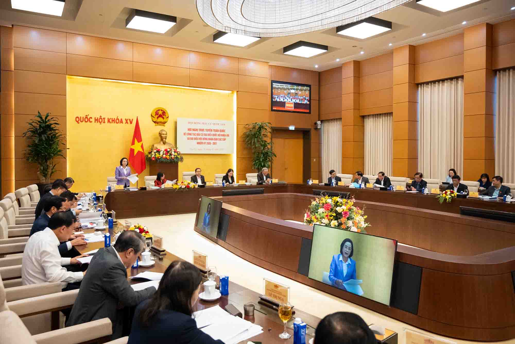 Hội nghị trực tuyến toàn quốc triển khai công tác bầu cử. Ảnh: Phạm Thắng.