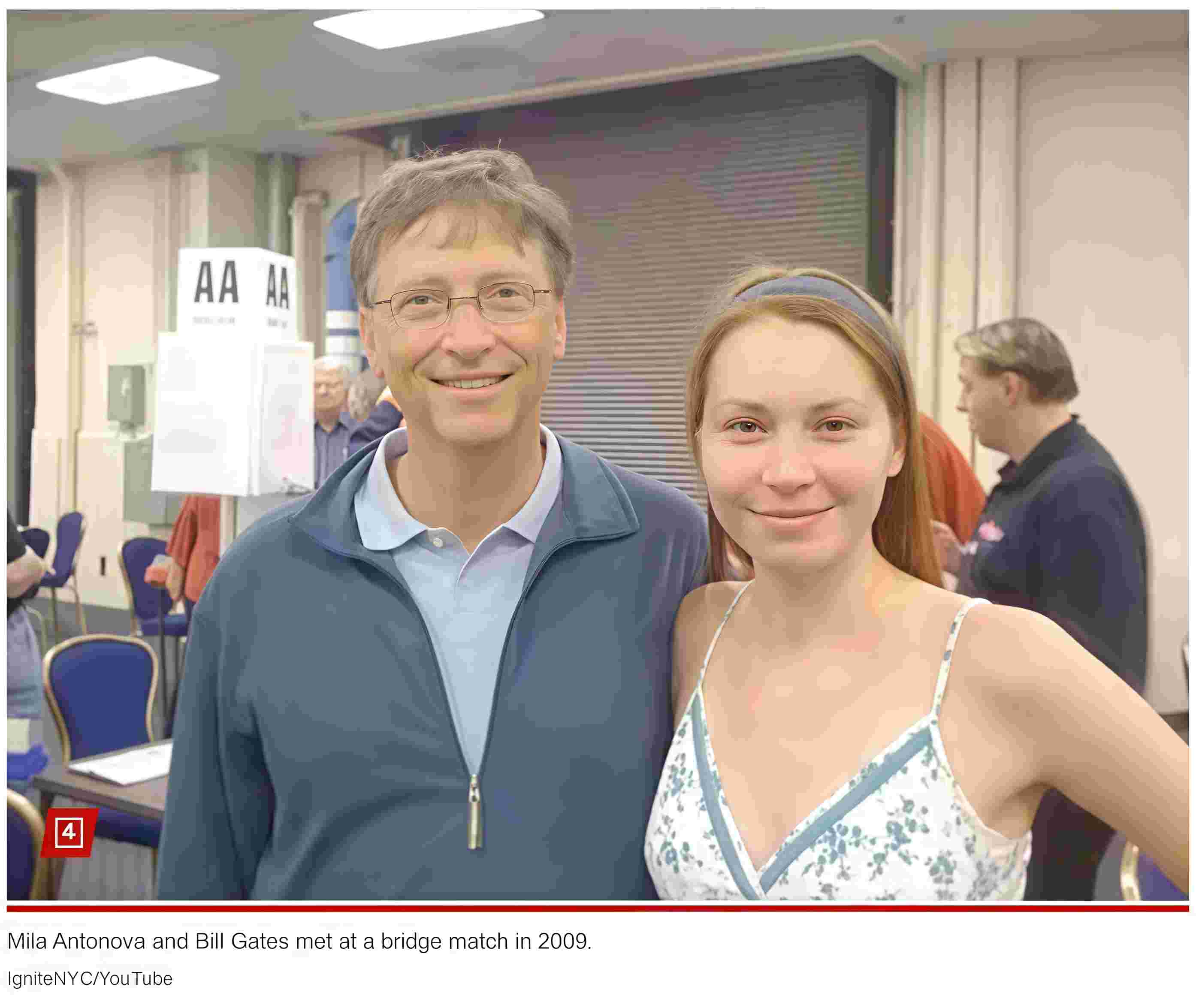 Mila Antonova và Bill Gates gặp nhau tại một trận đấu bài bridge năm 2009. Ảnh: IgniteNYC/YouTube