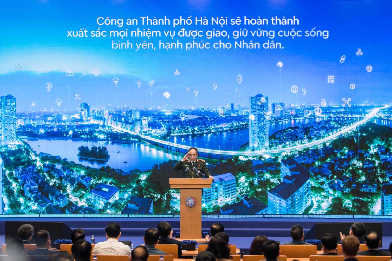 Trung tướng Nguyễn Thanh Tùng - Giám đốc Công an TP Hà Nội phát biểu tại 