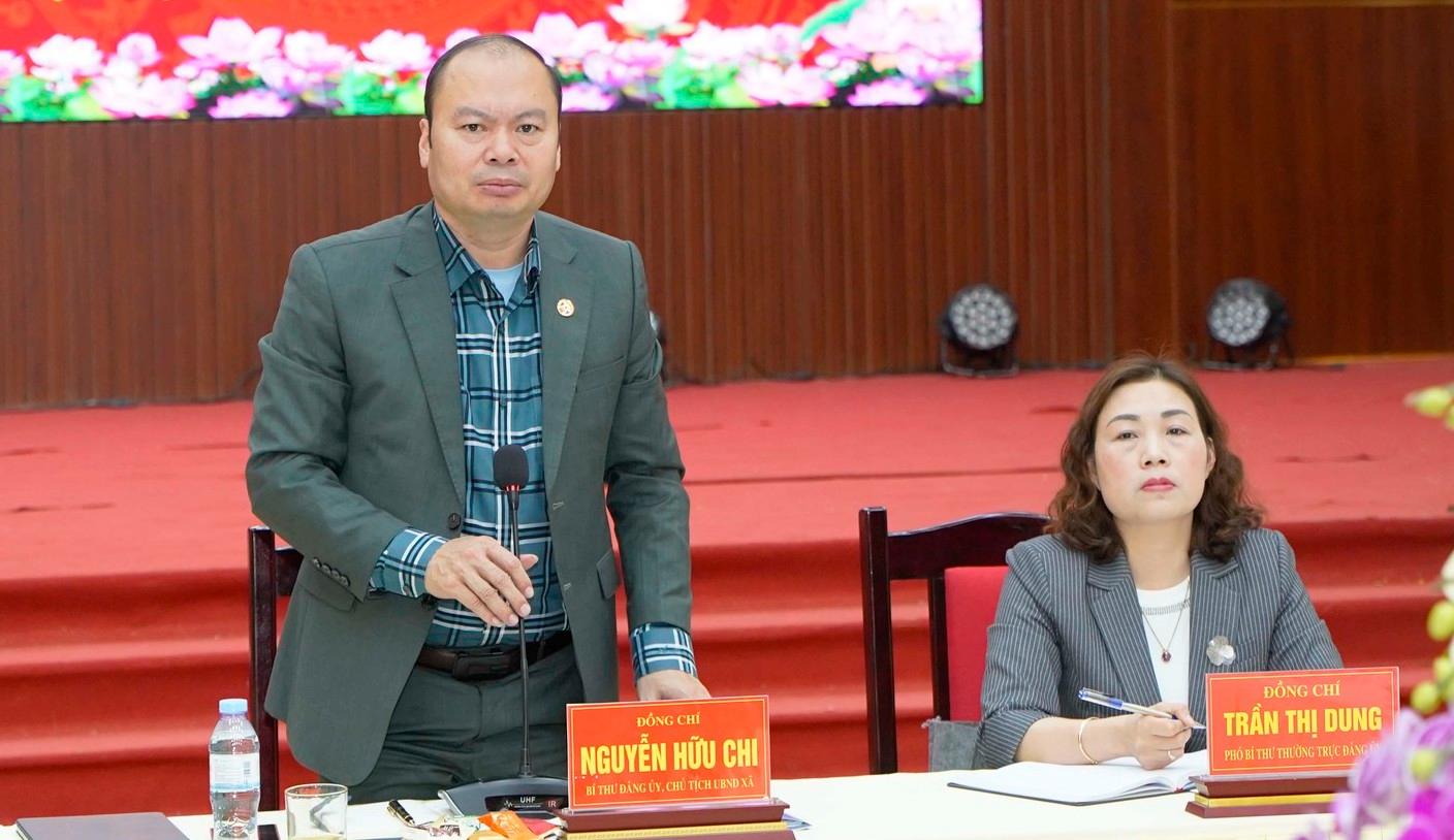 Đồng chí Nguyễn Hữu Chi - Bí thư Đảng uỷ, Chủ tịch UBND xã phát biểu chỉ đạo tại hội nghị. Ảnh: Minh Lộc