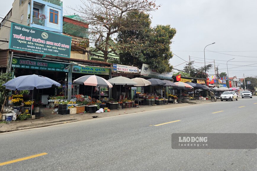 Trên vỉa hè, có nhiều sạp hàng hoa quả của người dân. Ảnh: Tô Công.