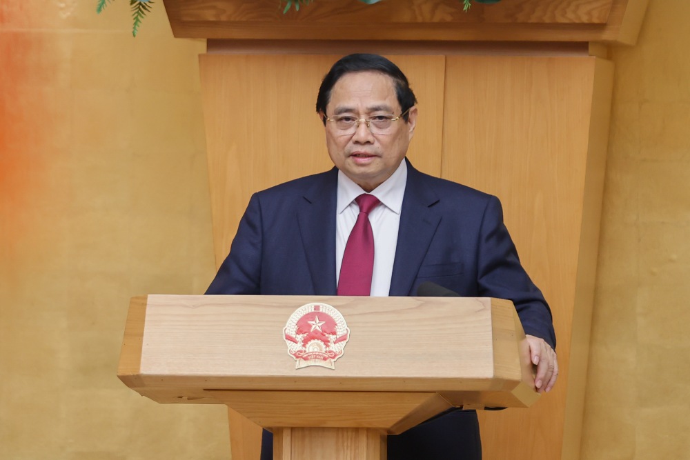 Prime Minister Pham Minh Chinh delivers the opening speech of the thematic Government meeting on law-making in February 2026. Photo: VGP/Nhat Bac