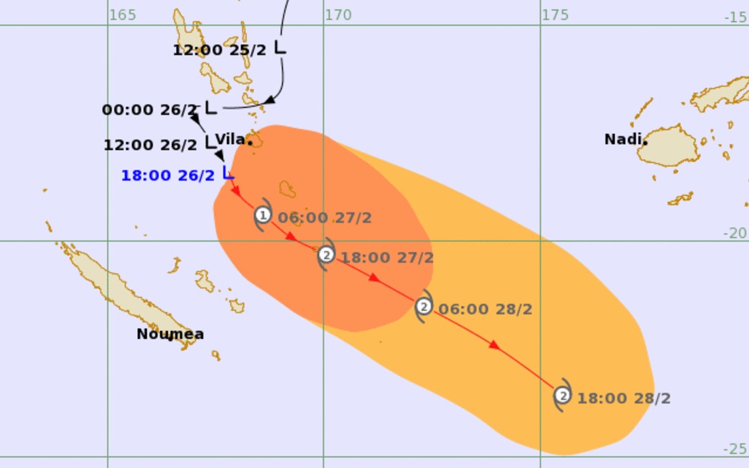 Dự báo đường đi của bão Urmil. Ảnh: Cơ quan Khí tượng Fiji