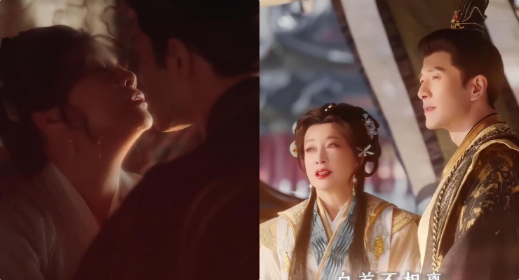 Chinese artist Liu Xiaoqing plays a kissing scene with a co-star. Photo: VieON.