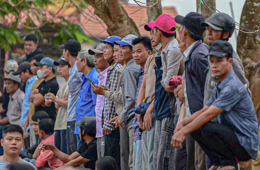 Đông đảo người dân tập trung hai bên bờ sông xem đua.