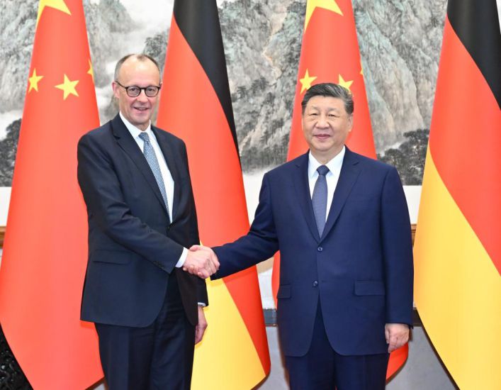 General Secretary and President of China Xi Jinping receives German Chancellor Friedrich Merz on an official visit to China, at the Diaoyutai State Guesthouse in Beijing, February 25, 2026. Photo: Xinhua