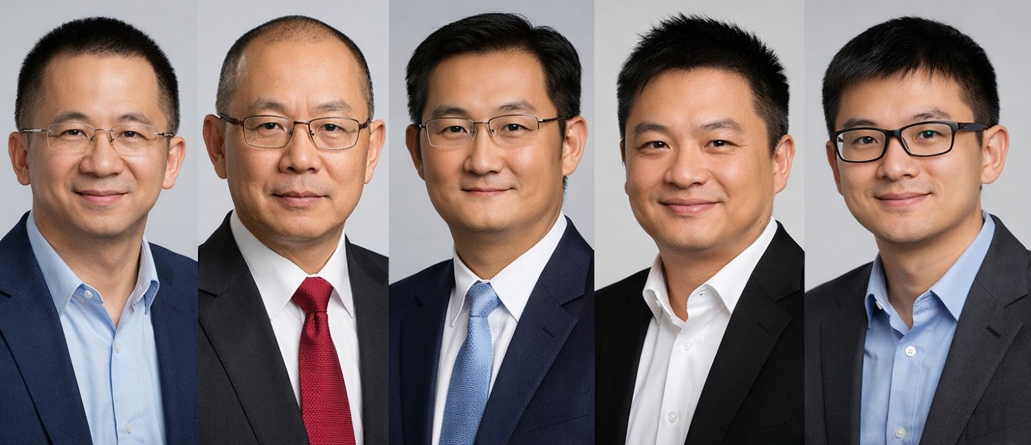 From left to right: billionaires Zhang Yiming, Zhong Shanshan, Ma Huateng, William Ding and Colin Huang - the 5 richest people in China today. Graphics: Minh Huy