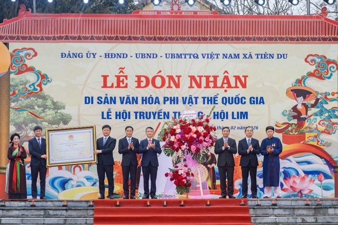 Sáng 28.2, tại xã Tiên Du đã diễn ra Lễ đón nhận danh hiệu Di sản văn hóa phi vật thể quốc gia đối với Hội Lim. Ảnh: Văn Giang