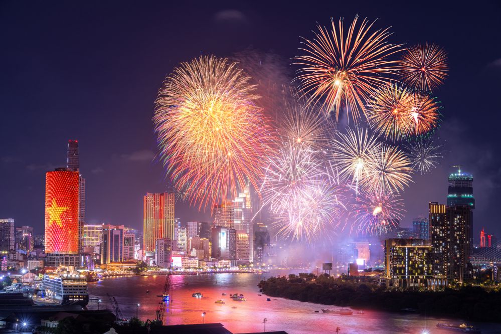 Fireworks light up the sky of Ho Chi Minh City.