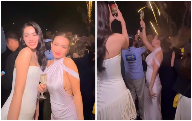 Hoa hậu Tiểu Vy cùng Sĩ Thanh tại sự kiện. Ảnh chụp màn hình. 