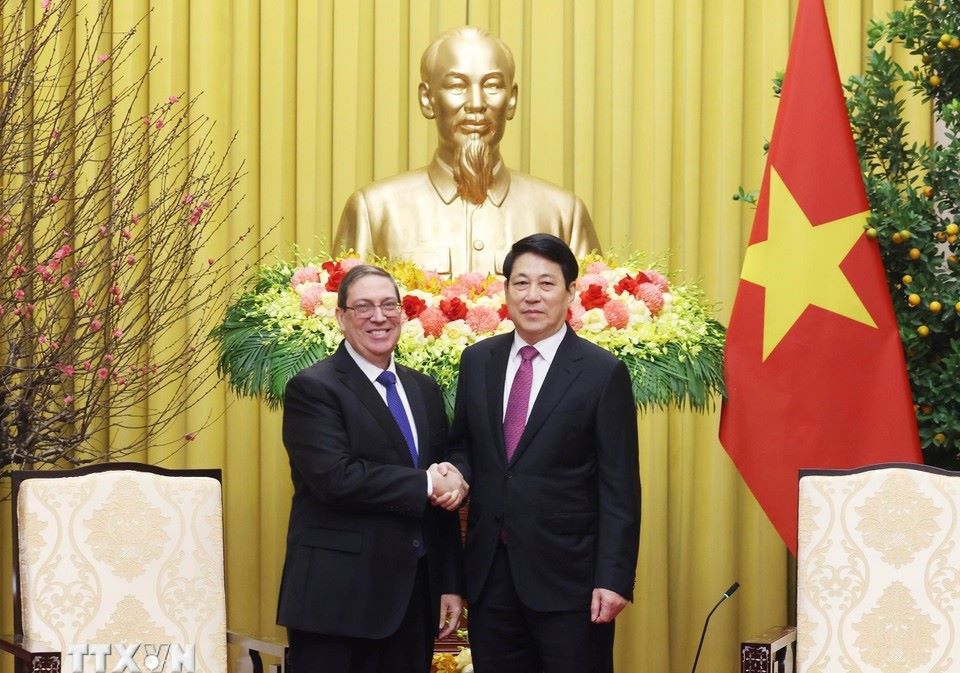 Chủ tịch nước Lương Cường tiếp Đặc phái viên Đảng, Nhà nước Cuba, Ủy viên Bộ Chính trị, Bộ trưởng Ngoại giao Cuba Bruno Rodríguez Parrilla. Ảnh: TTXVN