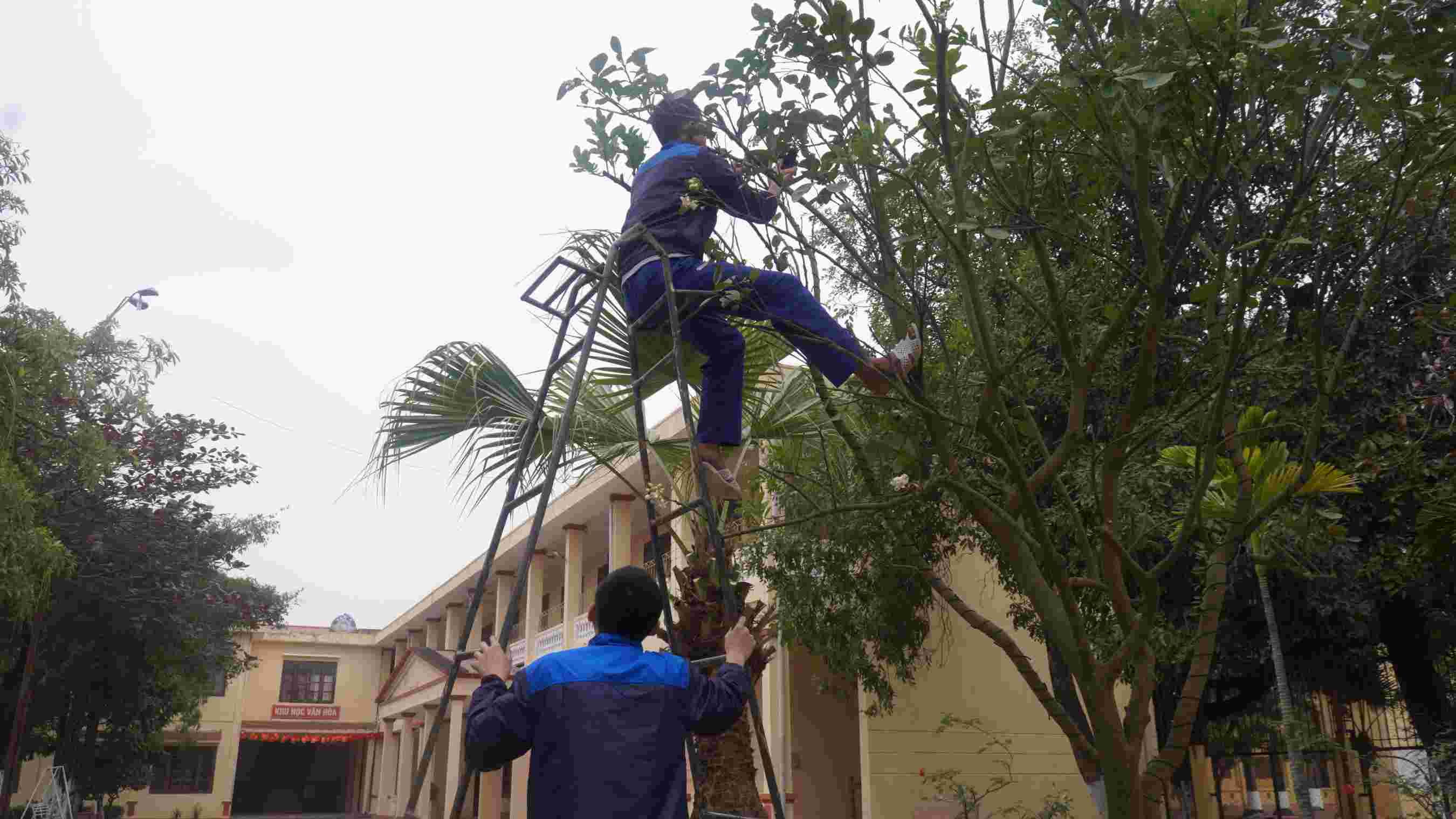 Những ngày cận Tết, các em được tự tay trang trí dây đèn, đèn lồng và chuẩn bị không khí đón Tết trong khuôn viên trường, mang lại cảm giác sum vầy hiếm hoi. Ảnh: Minh Vũ 