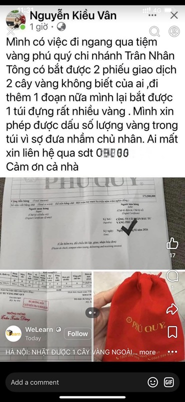 Thông tin chị Vân đăng tải trên mạng xã hội.