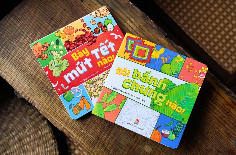 Hai cuốn sách Tết tương tác “Gói bánh chưng nào!“, “Bày mứt Tết nào!” được thiết kế dành riêng cho các bạn nhỏ từ 2 tuổi.