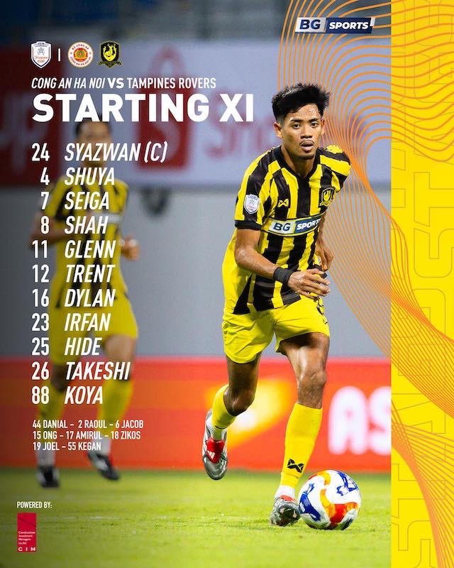 Đội hình ra sân của Tampines Rovers. Ảnh: Tampines Rovers FC