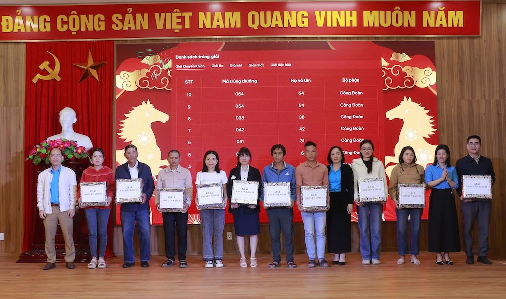 Đoàn viên, người lao động quay số trúng quà. Ảnh: Hàn Nguyên