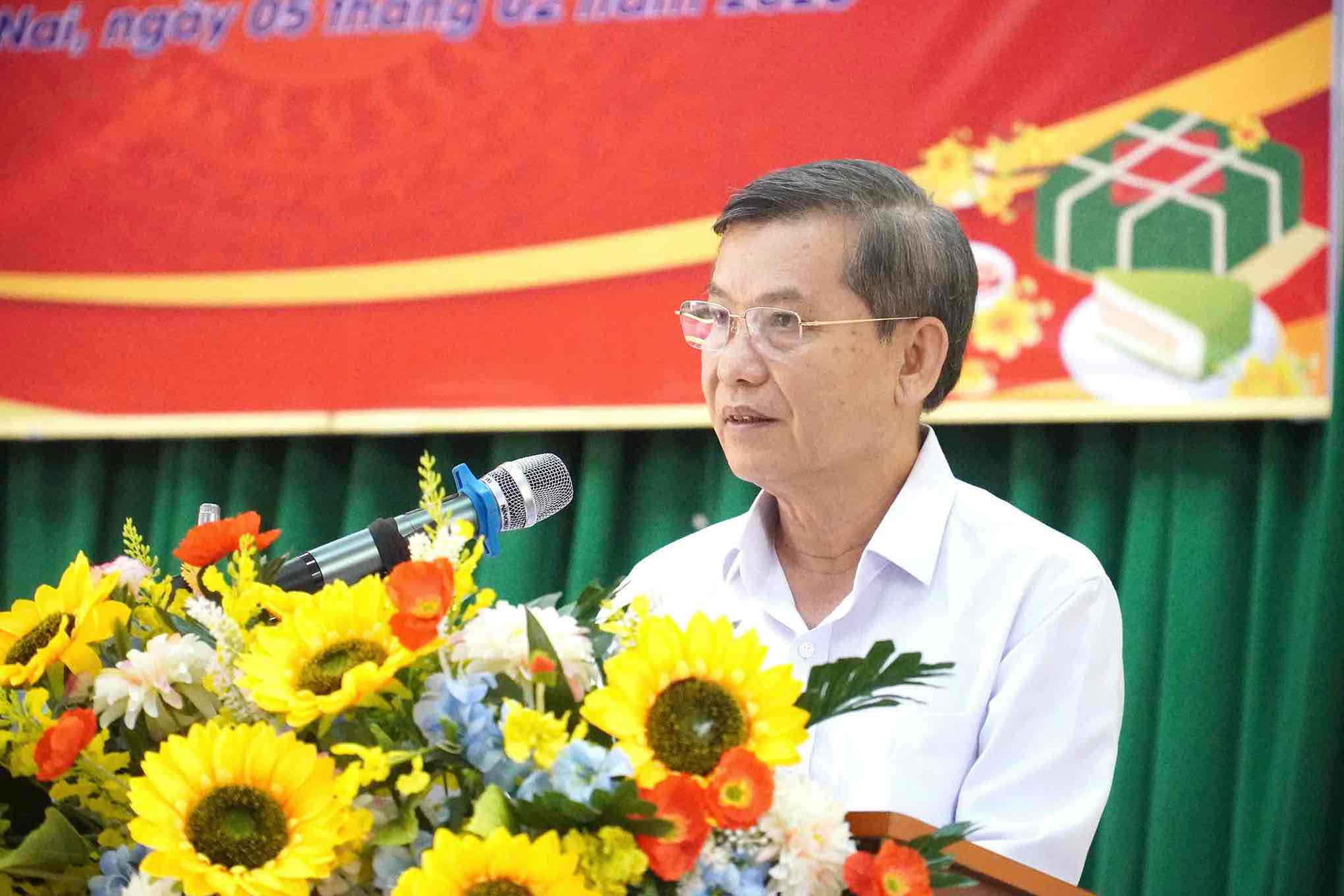 Trưởng Ban Nội chính Trung ương Lê Minh Trí phát biểu tại buổi trao quà Tết cho người dân 3 xã Bàu Hàm, Gia Kiệm và Thống Nhất, tỉnh Đồng Nai. Ảnh: HAC