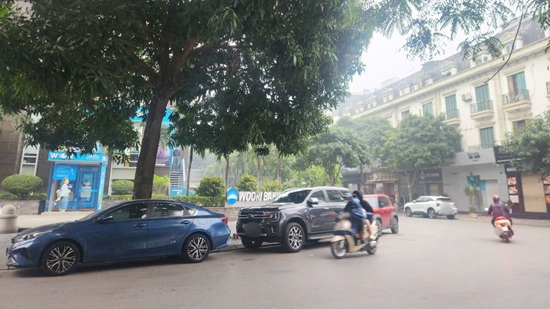 Nhiều phương tiện dừng đỗ trái quy định gây cản trở giao thông trên đường Đỗ Đình Thiện. Ảnh: Minh Hạnh 