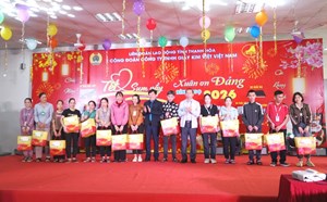 Giving hundreds of gifts to union members and workers at Kim Viet Shoe Co., Ltd
