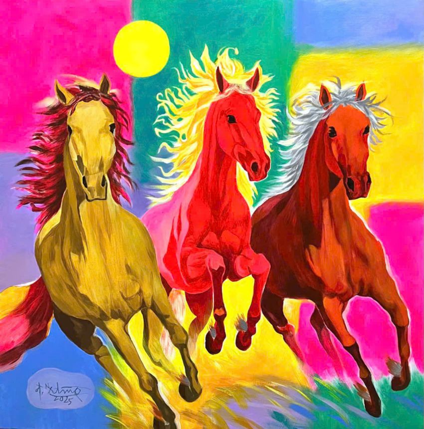 Tương tam mã, Acrylic, 110x110cm.