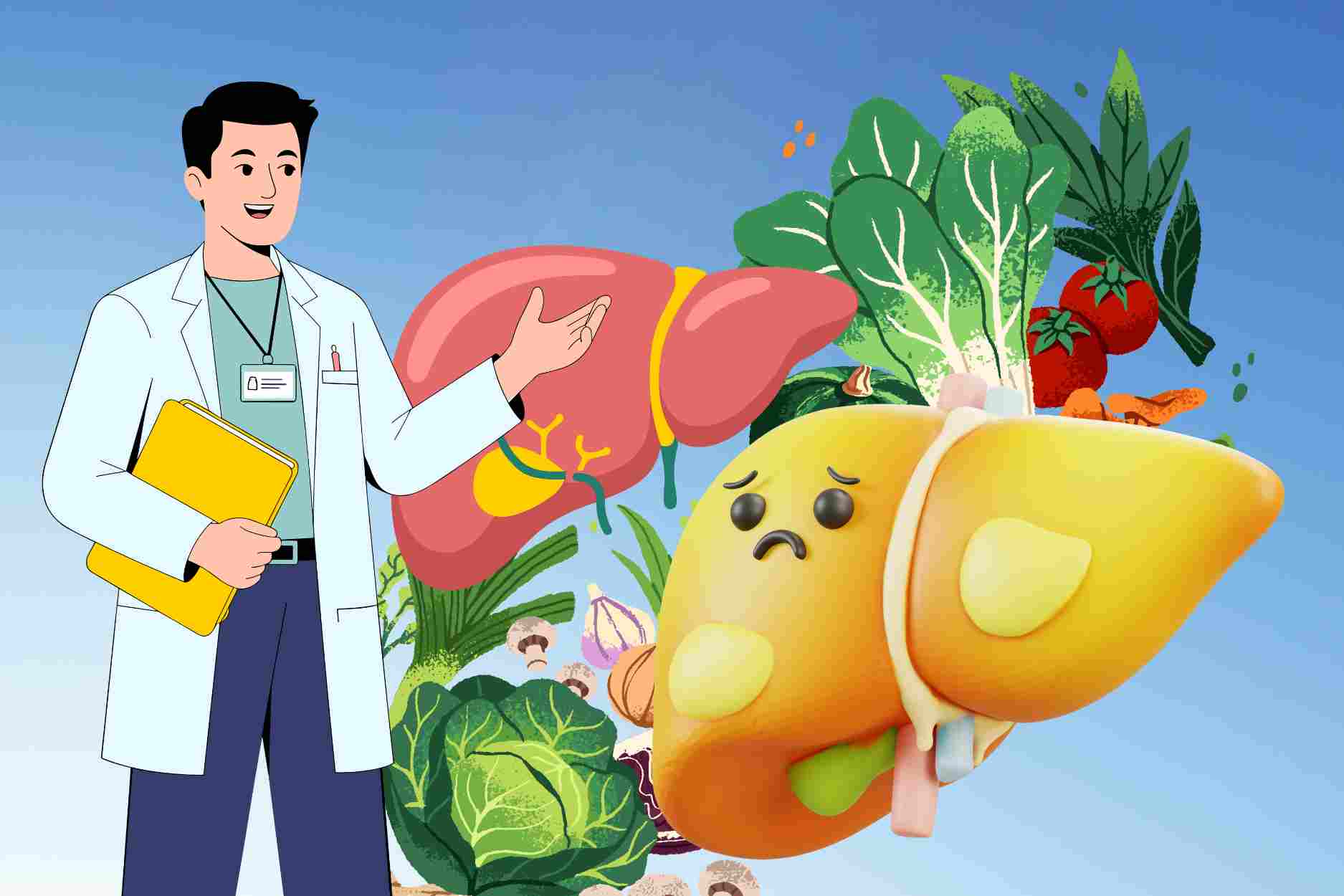 Vegetables and supplements help improve fatty liver. Graphics: Thien Nhan