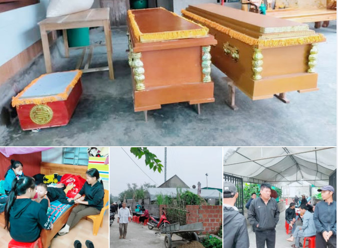 Heartbreaking images with suspicions that 3 people in a family in Hong Loc commune died from CO poisoning while heating with charcoal. Photo: Hoang Anh.