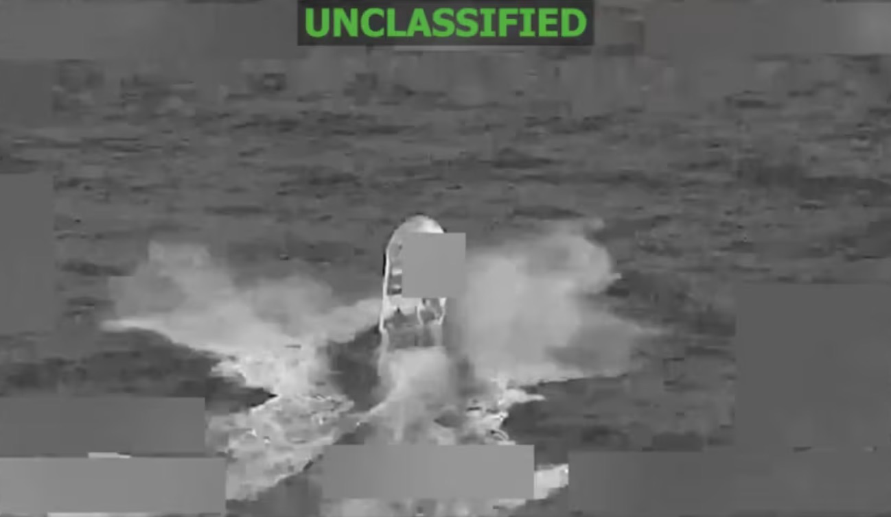 The boat suspected of carrying drugs in the eastern Pacific before being attacked on February 5. Photo: South American Command