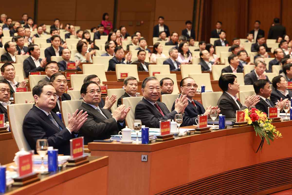 Tổng Bí thư Tô Lâm và các lãnh đạo Đảng, Nhà nước, nguyên lãnh đạo Đảng, Nhà nước tại Hội nghị. Ảnh: Hải Nguyễn