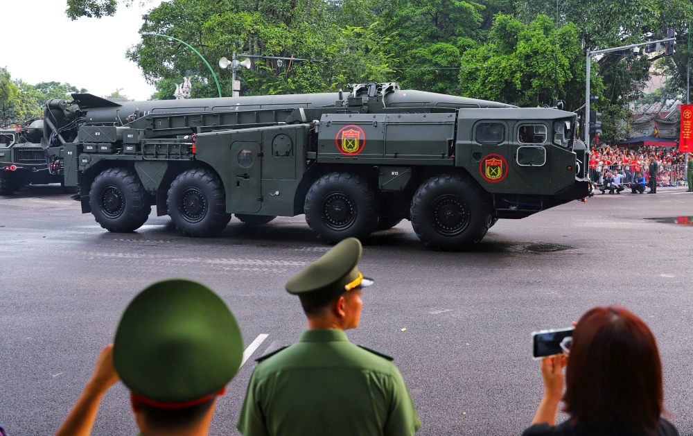 Scud-B ballistic missile system of the Vietnam People's Army at the general rehearsal of the A80 parade. Photo: Tuan Anh