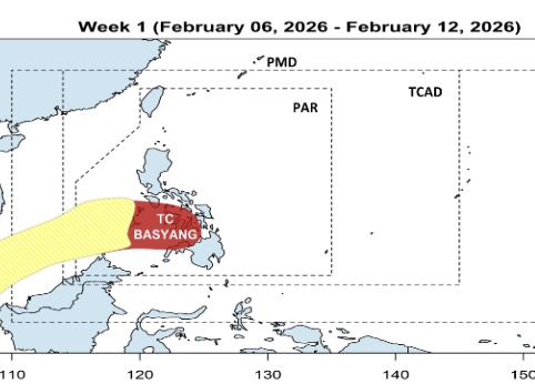 Forecast of the affected area of Typhoon Basyang's circulation in the East Sea. Photo: PAGASA