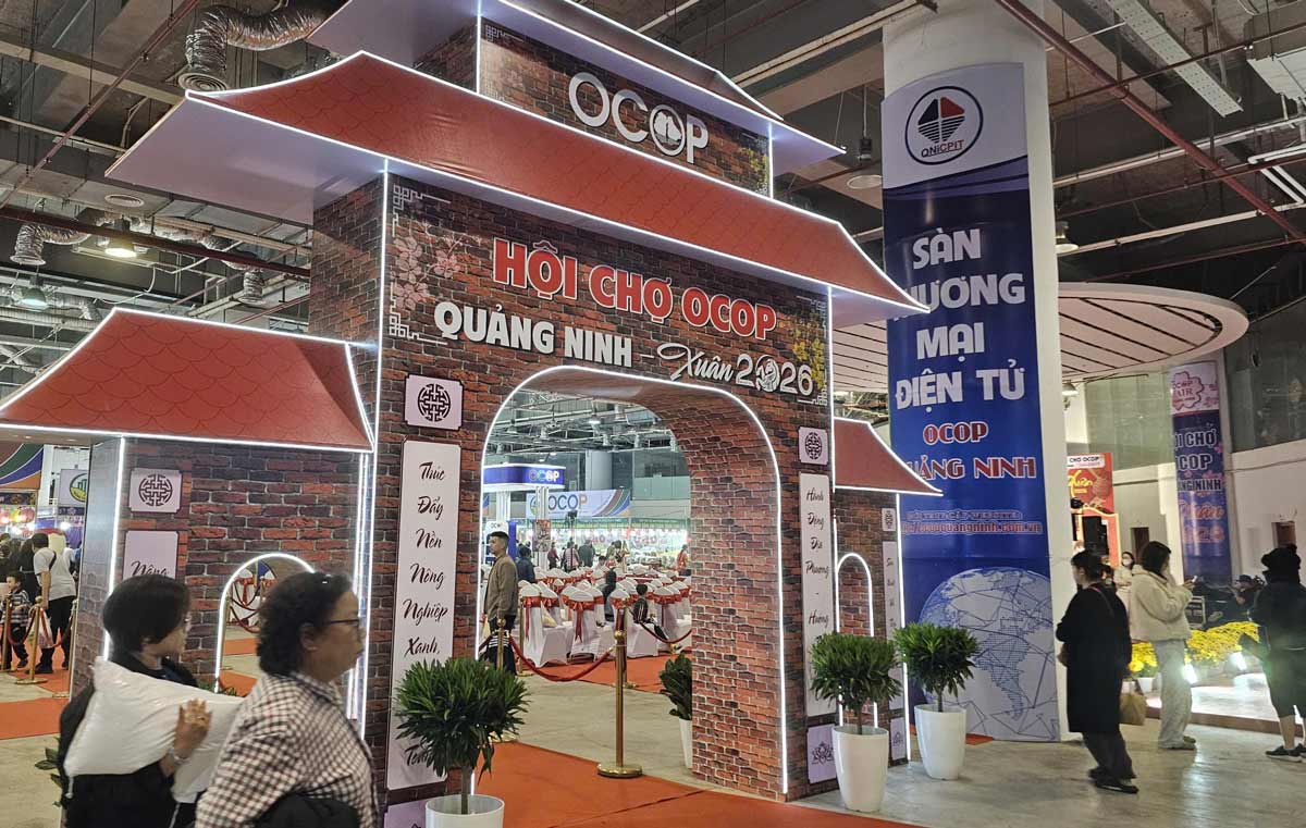 Gate of the OCOP Spring 2026 Quang Ninh Fair at the Provincial Planning, Fair and Exhibition Palace. Photo: Doan Hung