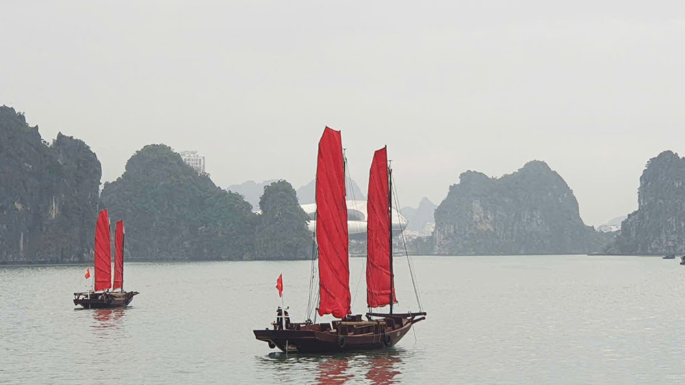 Three-walled sailboat in Ha Long Bay. Photo: Nguyen Hung