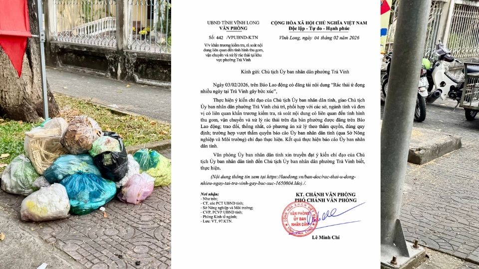 Chairman of Vinh Long Provincial People's Committee directs the handling of garbage accumulation in Tra Vinh after the reflection of Lao Dong Newspaper. Photo: Hoang Loc