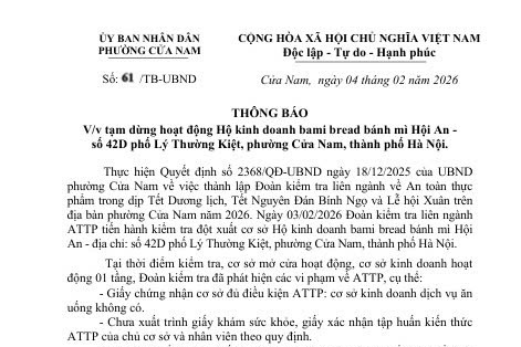 Hoi An Bami bread bread business household No. 42D Ly Thuong Kiet street violates food safety. Photo: Cua Nam Ward People's Committee