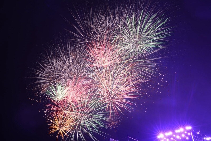 Fireworks light up the night of Lang Xu in the peach blossom festival. Photo: Quoc Dat