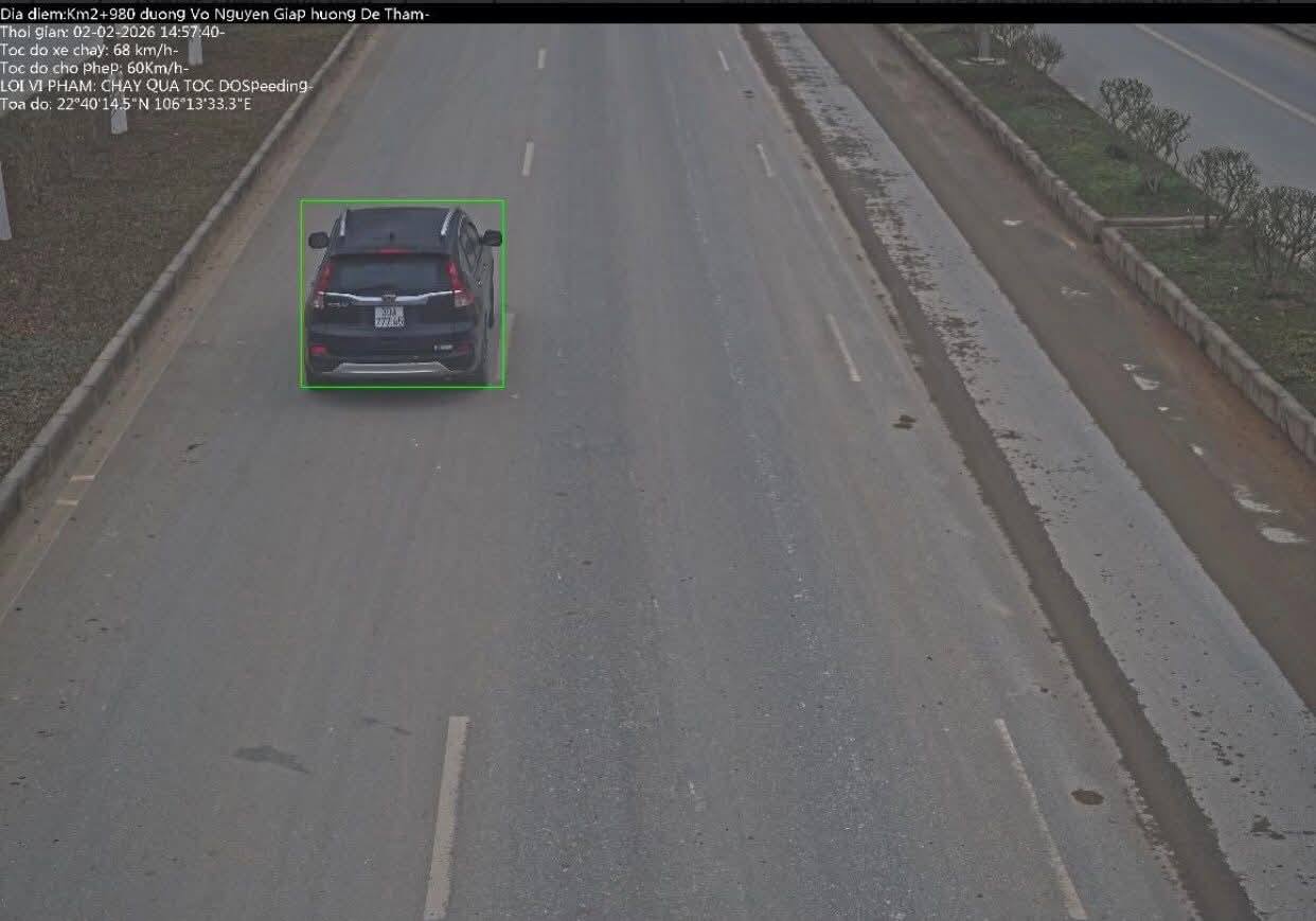 A car speeding, recorded by camera, fined remotely. Photo: Cao Bang Police