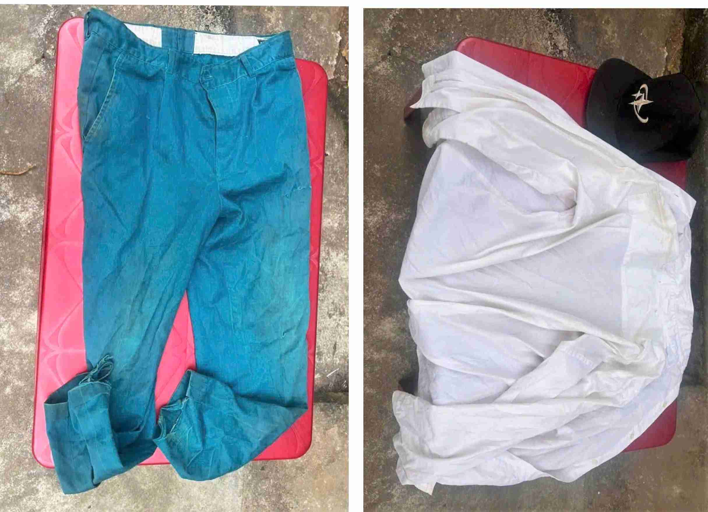 Áo quần của nạn nhân mặc trên người khi phát hiện tử vong bên lề đường. Ảnh: Công an cung cấp 