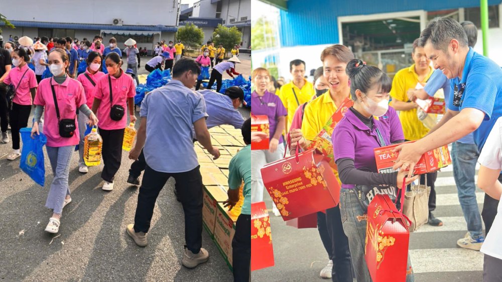 Union members and workers of Hwaseung Rach Gia Co., Ltd. receive Tet gifts. Photo: Hwaseung Rach Gia Grassroots Trade Union