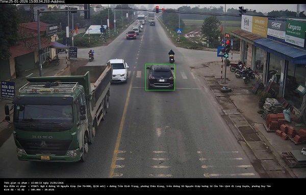 Car owner fined for running a red light. Photo: Ninh Binh Traffic Police