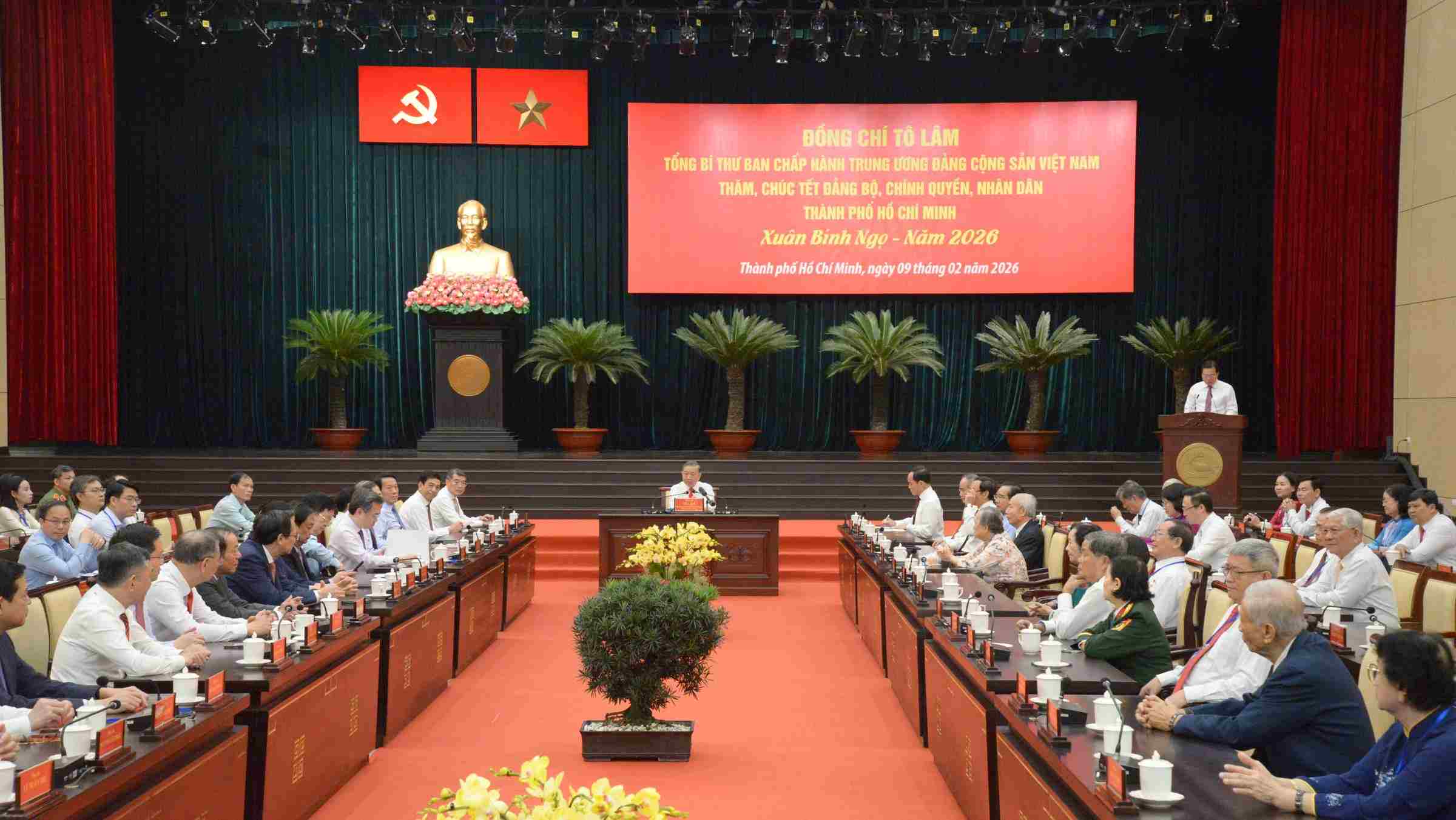 Tổng Bí thư Tô Lâm chủ trì buổi thăm, chúc Tết Đảng bộ, chính quyền, nhân dân TPHCM. Ảnh: Hà Khánh