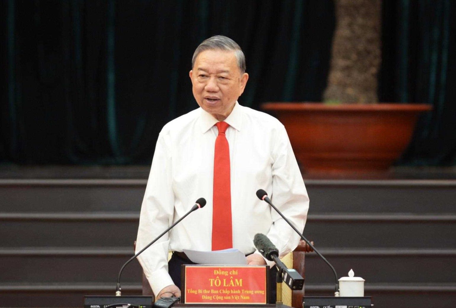 Tổng Bí thư Tô Lâm phát biểu tại buổi thăm, chúc Tết Đảng bộ, chính quyền TPHCM. Ảnh: Hà Khánh