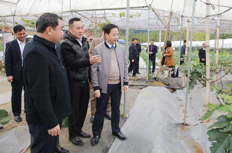 Bộ trưởng Bộ Nông nghiệp và Môi trường cùng Đoàn công tác thăm HTX dịch vụ và du lịch nông nghiệp Bon Bon, phường Mộc Châu. Ảnh: Nhật Minh