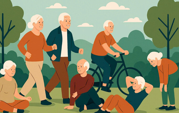 Gentle exercises help the elderly avoid bloating symptoms during Tet. Graphics: Huong Giang