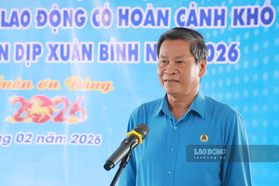 Ông Huỳnh Thanh Xuân gửi lời chúc Tết đến ĐV, NLĐ tỉnh Gia Lai. Ảnh: Hoài Phương