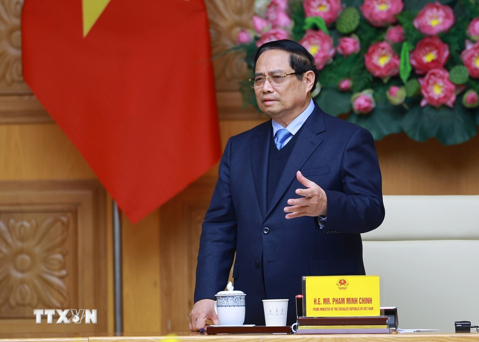 Prime Minister Pham Minh Chinh at the reception and working session with a delegation of leaders of 37 businesses of the Japan Chamber of Commerce and Industry (JCCI). Photo: VNA