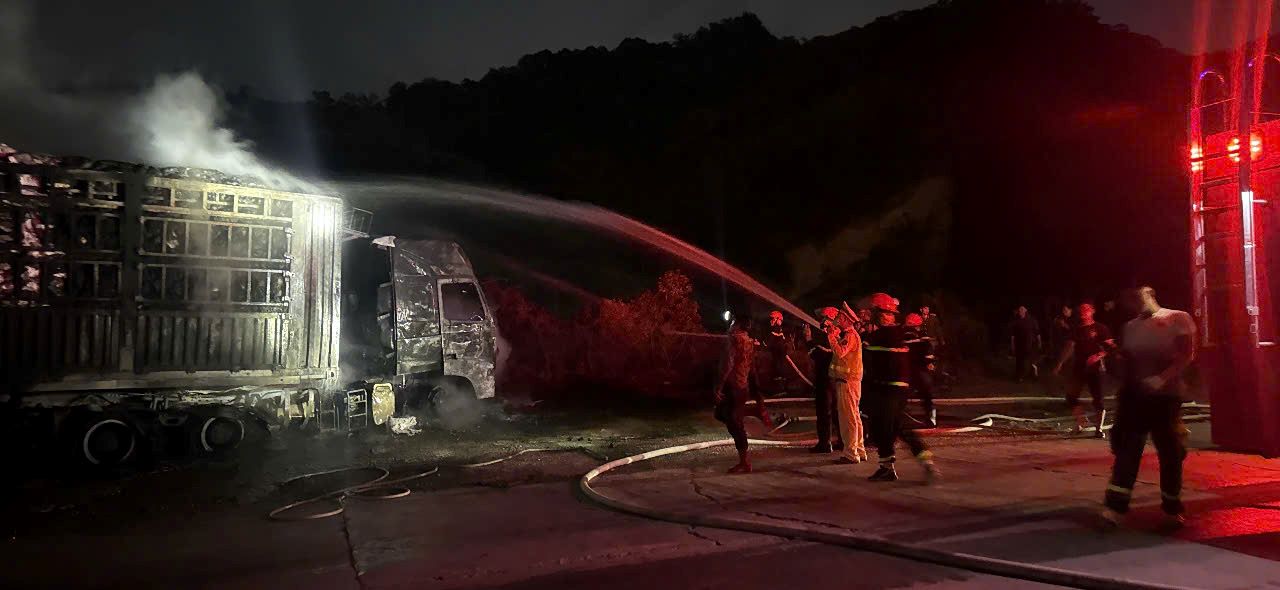 Xe tải bị thiêu rụi. Ảnh: Viên Nguyễn