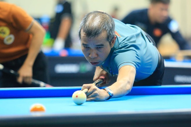 Billiard player Tran Quyet Chien is in good form at the 2026 World Team 3-Bang Carom Championship. Photo: Le Phong