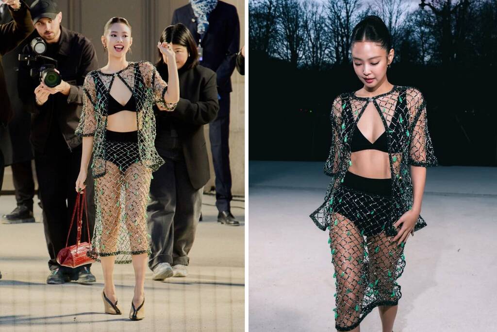 Jennie (Blackpink) wears revealing lingerie style at Chanel show. Photo: cut from video