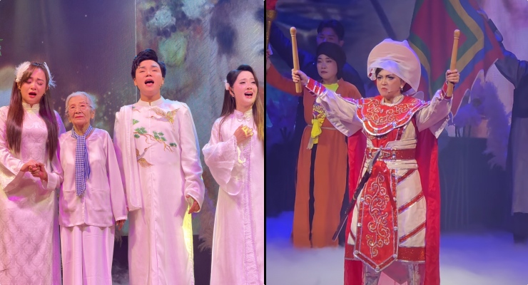 Vu Linh's niece (right) and some artists (left) performing in the "Southern Love" night 4. Photo: "Southern Love"